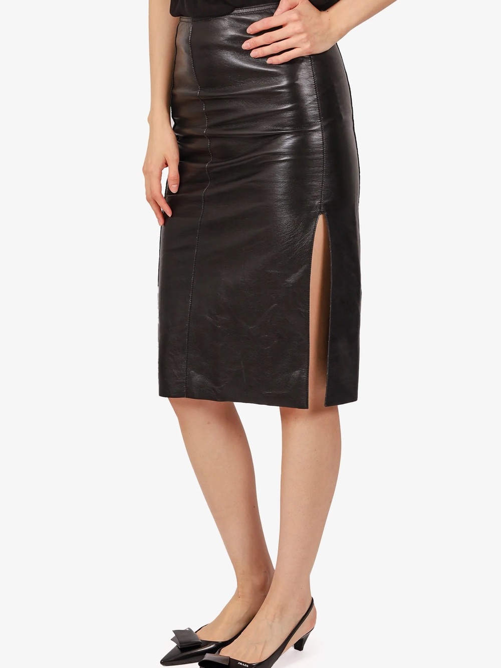 RUDSAK Women’s Black Leather Pencil Skirt with Side Slit Size Medium